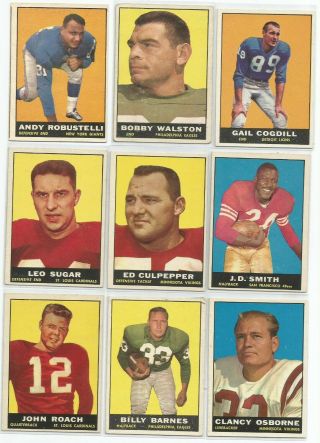 1961 Topps Football 27 Diff.  See Scans.  Cogdill Walston Robustelli