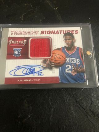 Joel Embiid 2014 - 2015 Rookie Threads Signed Auto Red Jersey 