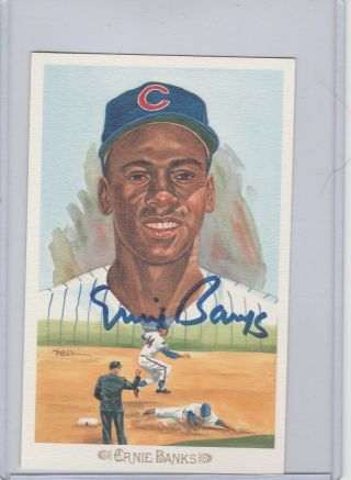 Perez - Steele 3 Ernie Banks Autograph Postcard Chicago Cubs Hof 7481/10,  000 5099