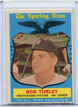 1959 Topps Baseball Card Bob Turley Pitcher York Yankees Nr Mt High 570