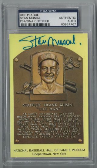 Stan Musial,  St.  Louis Cardinals—autographed Hall Of Fame Yellow Plaque—psa/dna