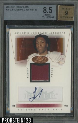 2004 Fleer Hot Prospects Larry Fitzgerald Rpa Rc Patch Auto /140 Bgs 8.  5