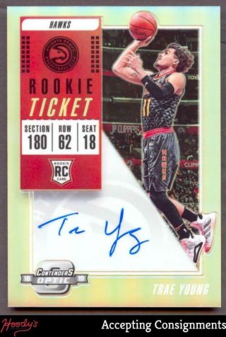 2018 - 19 Panini Contenders Optic 124 Trae Young Rookie Ticket Auto Autograph