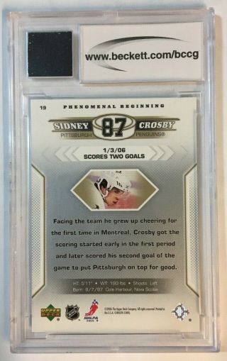 05/06 UD Sidney Crosby Game Jersey Rookie Card Graded 10 - Better Set 19 2