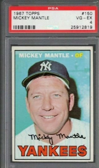 Mickey Mantle 1967 Topps 150 Psa 4 Vg - Ex York Yankees Color