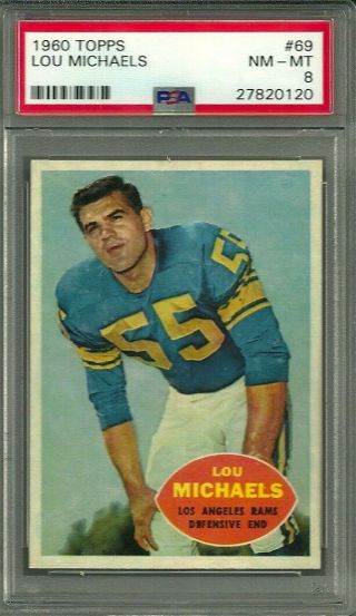 1960 Topps Football 69 Lou Michaels Los Angeles Rams Psa 8 Nm/mt 50 - 50 All