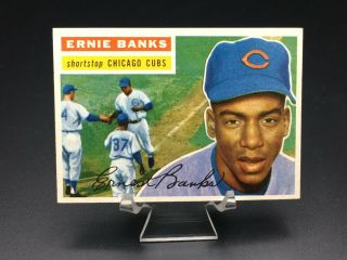 1956 Topps Baseball Ernie Banks Hof (white Back) Ex - Mt/nm 15 Chicago Cubs