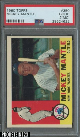 1960 Topps 350 Mickey Mantle York Yankees Hof Psa 2 (mc) Good