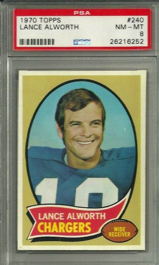 1970 Topps Football 240 Lance Alworth Chargers Psa 8 Nm/mt