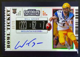 Will Grier 2019 Contenders Draft Bowl Ticket On Card Rookie Auto 