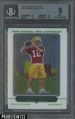 2005 Topps Chrome 190 Aaron Rodgers Packers Rc Rookie Bgs 9 W/ 10