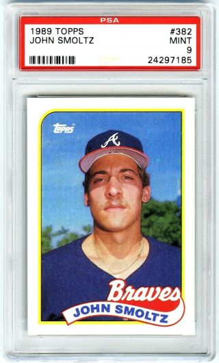 John Smoltz Atl Braves 1989 Topps Psa - 9 Graded Baseball Rookie Rc Card 382