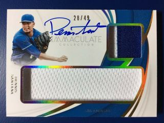 Dennis Santana 2019 Panini Immaculate Dual Patch Relic On Card Auto D 28/49