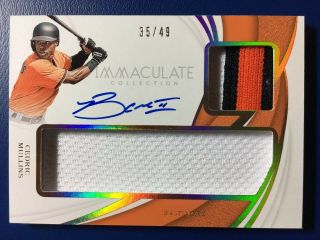Cedric Mullins 2019 Panini Immaculate Dual Patch Relic On Card Auto D 35/49