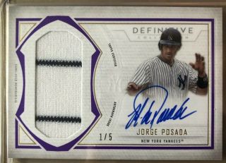 Jorge Posada 2019 Topps Definitive Patch Auto 1/5 1/1 Purple Yankees Game