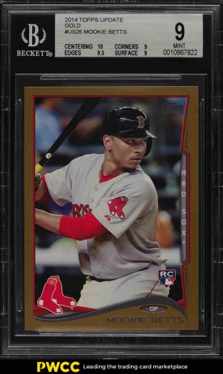 2014 Topps Update Gold Mookie Betts Rookie Rc /2014 Us26 Bgs 9 (pwcc)
