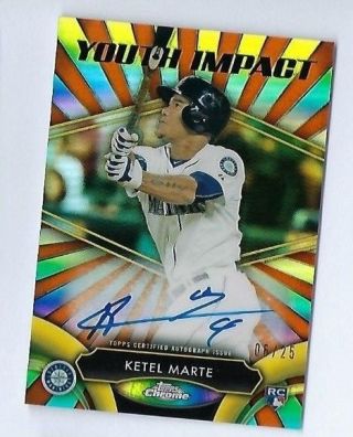 2016 Topps Chrome Ketel Marte Auto Youth Impact D 6/25 Rc Seattle Mariners