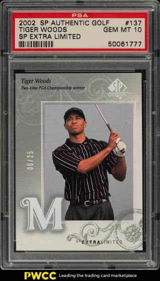 2002 Sp Authentic Golf Extra Limited Tiger Woods Rookie /25 137 Psa 10 (pwcc)