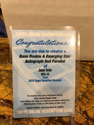 2019 Topps Inception Juan Soto Autograph Red Parallel Auto Nationals /75