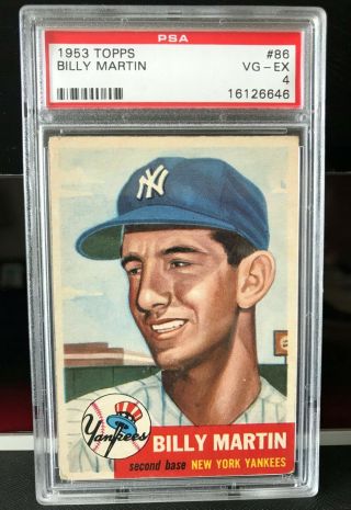 1953 Topps Billy Martin 86 Yankees Psa 4 Vg - Ex