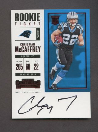 2017 Contenders Rookie Ticket Red Zone Fotl Foil Christian Mccaffrey Rc Ssp Auto