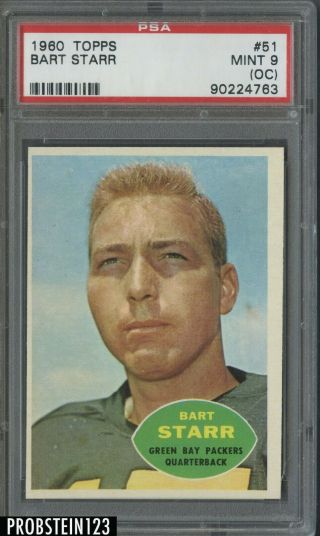 1960 Topps Football 51 Bart Starr Green Bay Packers Hof Psa 9 (oc)