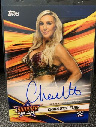 Charlotte Flair 2019 Wwe Topps Summerslam On Card Blue Auto /50