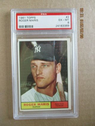 1961 Topps Baseball Card 2 Roger Maris,  Yankees,  Psa 6