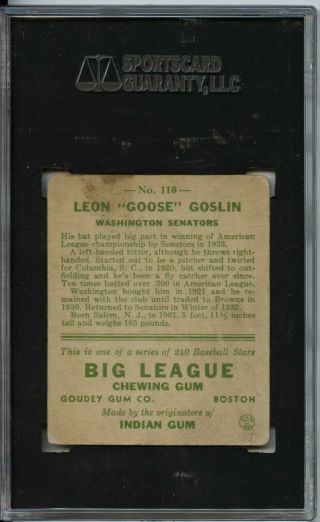 Goose Goslin 1933 Goudey 110 - SGC 30 2