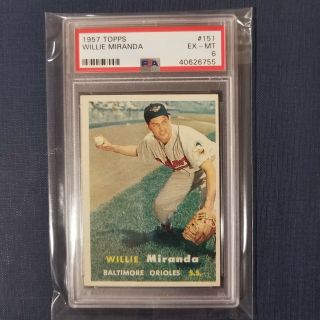 1957 Topps 151 Willie Miranda Baltimore Orioles Psa 6 Ex - Mt Crease & Wax