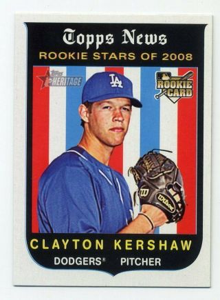 2008 Topps Heritage Clayton Kershaw Rookie Card Rc 595 Los Angeles Dodgers Hof?