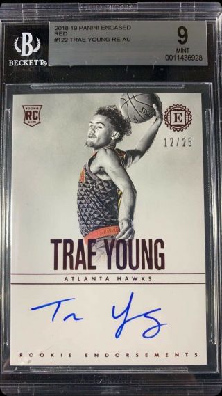 2018 - 19 Trae Young Encased Rookie Endorsements Red /25 Bgs 9 With 10 Auto