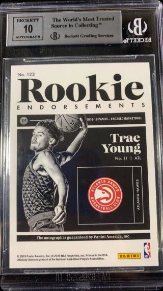 2018 - 19 Trae Young Encased Rookie Endorsements Red /25 BGS 9 With 10 Auto 2
