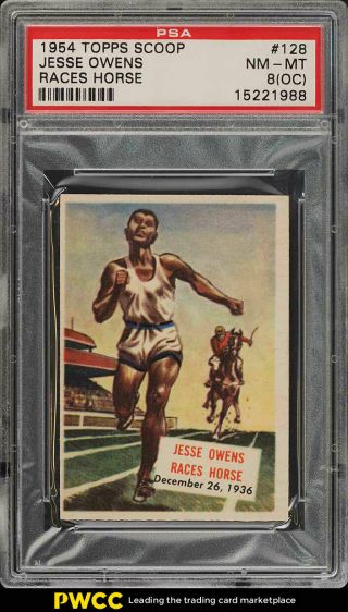 1954 Topps Scoop Jesse Owens Races Horse 128 Psa 8 (oc) Nm - Mt (pwcc)
