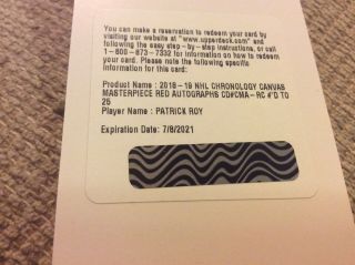 2018 - 19 Ud Chronology Patrick Roy Canvas Masterpiece Red Auto 25