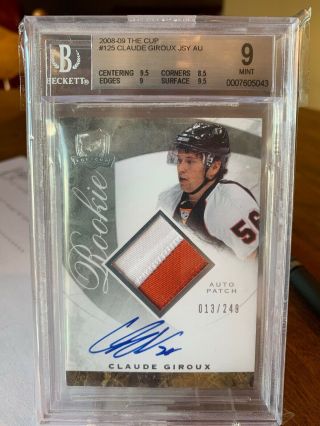 2008 - 09 Ud The Cup Claude Giroux Glyers Rpa Rc Rookie Patch Auto /249 Bgs 9 /10
