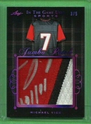 Michael Vick 2019 Leaf In The Game Jumbo Prime Patch 3/5 Falcons 3 Clr Auto