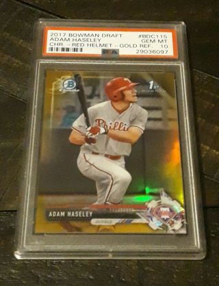 2017 Bowman Chrome Gold Refractor Adam Haseley Red Helmet Rc Rookie /50 Psa 10