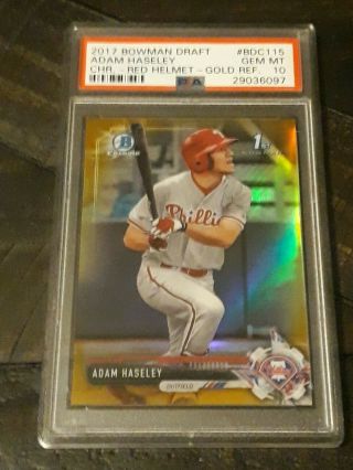 2017 Bowman Chrome Gold Refractor Adam Haseley Red Helmet RC Rookie /50 PSA 10 2