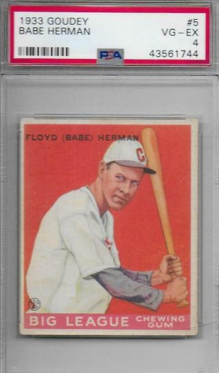 1933 Goudey Babe Herman 5 Psa 4 Vg - Ex Chicago Cubs Hof Low Number