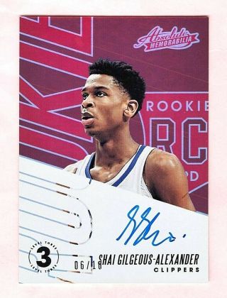 Shai Gilgeous - Alexander Clippers 2018 - 19 Absolute Rc Level 3 Auto Rookie 06/10