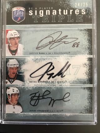 2007 - 08 Ud Be A Player Signatures Patrick Kane/torrey Mitchell/james Sheppard/25
