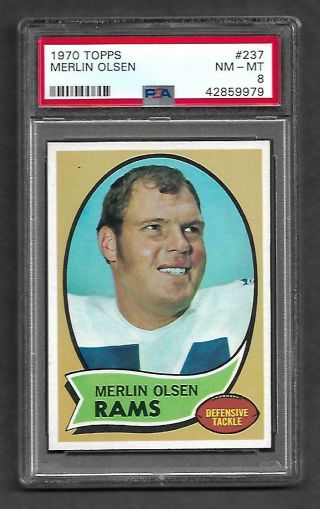 1970 Topps Football Merlin Olsen 237 Los Angeles Rams Psa 8 Nm - Mt