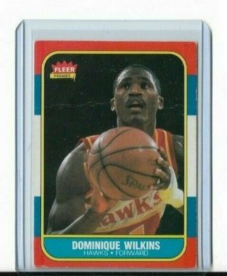 Dominique Wilkins 1986 - 87 Fleer Premier Basketball Rookie 121 Hawks - Creased