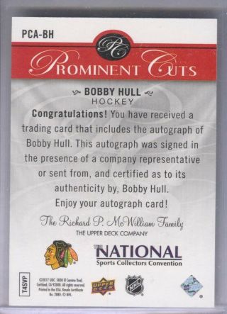 Bobby Hull PCA - BH 2017 Upper Deck National Convention Prominent Cuts Auto 30/50 2
