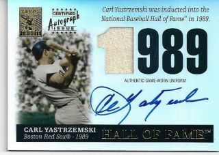 2004 Topps Tribute Hall Of Fame Carl Yastrzemski Autographed Game Jersey 19/95