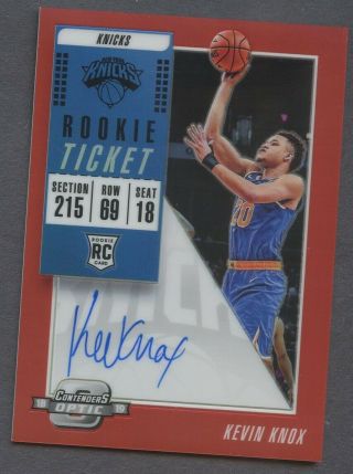 2018 - 19 Contenders Optic Rookie Ticket Red Kevin Knox Knicks Rc Auto /149