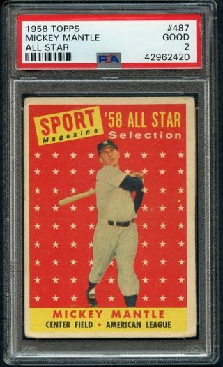 1958 Topps 487 Mickey Mantle A.  S.  Yankees Psa 2 Good 364674 (kycards)