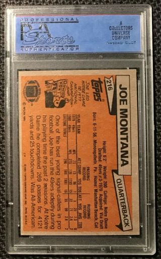 1981 Topps Joe Montana RC PSA 8 NM - MT 216.  49ers Rookie Football Card 2