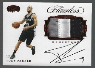 Tony Parker 2016/17 Panini Flawless Ruby Red Spurs Logo Patch Auto 12/15